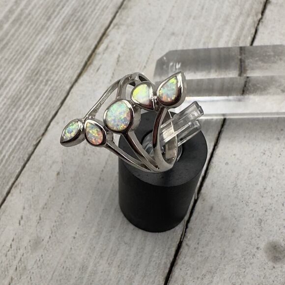 Sterling Silver Lab Opal Ring Size 8 - Picture 2 of 6